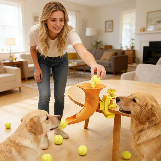 Automatic Ball Launccher for Dogs - Interactive Indoor Outdoor Mini Tennis Ball Thrower with Multi-Angle Clamp | Eco-Friendly ABS Pet Toy for Home Yard Park Orange/Yellow 28.5cm 1 Piece