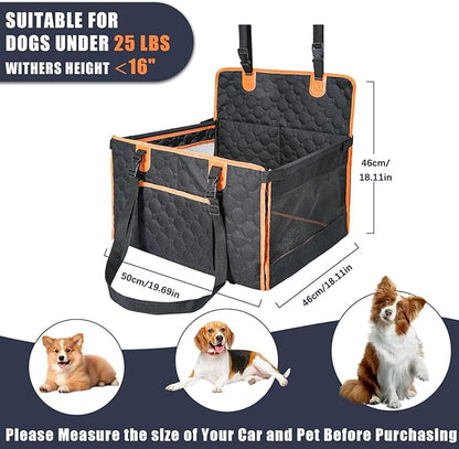 Dog Car Seat for Medium Small Dogs, Pet Car Seat with Adjustable Safety Belt & Storage Pockets, Breathable Waterproof Pet Car Seats Cover, Small Dog Seats for Dogs Under 30lbs (Medium, Orange)