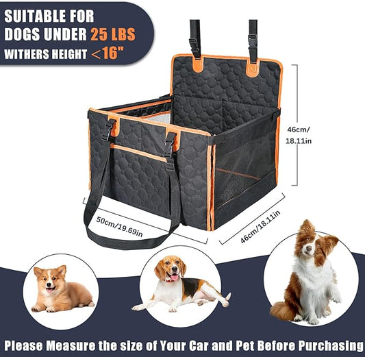 Dog Car Seat for Medium Small Dogs, Pet Car Seat with Adjustable Safety Belt & Storage Pockets, Breathable Waterproof Pet Car Seats Cover, Small Dog Seats for Dogs Under 30lbs (Medium, Orange)