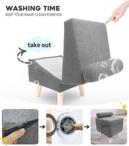 Dog Stairs for Small Dogs and Cats – 2-in-1 Dog Ramp for Couch and Low Bed, 16.5'' Foldable Wooden Pet Ramp, Sturdy Multi-Use Split Ottoman Design, Dark Grey
