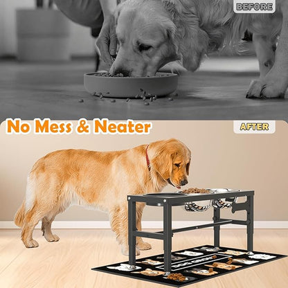 3-in-1 Slow Feeder Dog Bowl Stand, Elevated Raised Feeder with 1 Slow Feed & 3 Stainless Steel Bowls, Iron Stand, Custom Name Plate & Mat - Easy Clean for Fast Eaters, Multiple Dogs