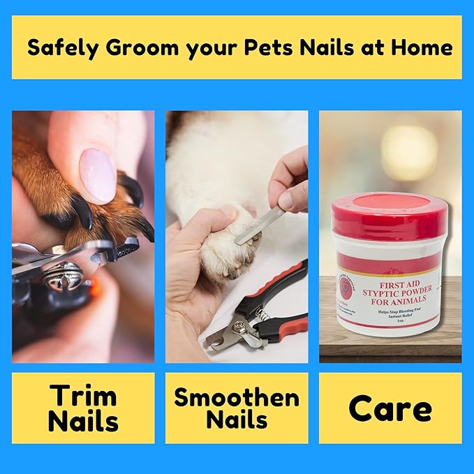 Pet Nail Care Kit – Dog & Cat Nail Clippers with Safety Guard, Non-Slip Grip, Nail File & 1oz Styptic Powder Quick Stop Bleeding Powder for Nail Clipping, Cuts & Grooming (1oz + Pet Trimmers, 1 oz)