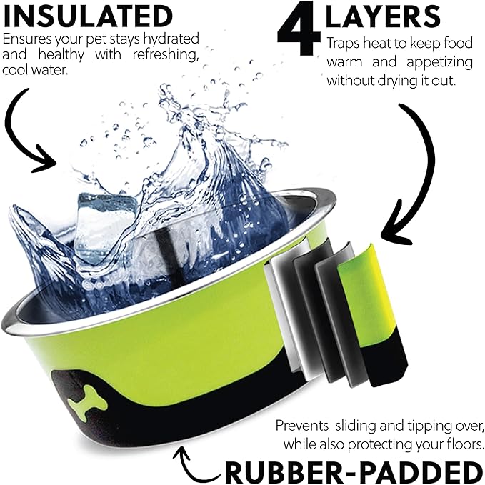 Thermocool Stainless Steel Dog Bowls, Non Slip, No Spill Insulated Dog Bowl, Keeps Food Warm & Water Cold for Dogs, Dishwasher Safe (Light Blue, Large 32 Oz)
