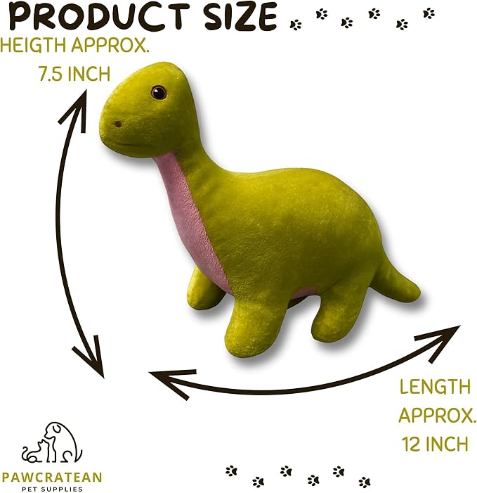 7" Squeaky Plush Toy for Puppies Small Dogs Self Etertainment Washable Soft Made [PET ONLY] (Green & Pink Dinsaur)