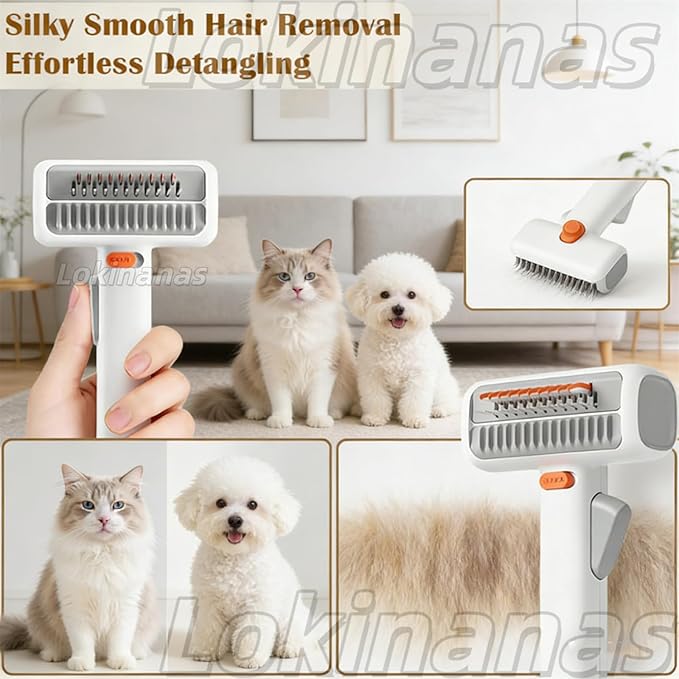 2026 New 2-in-1 Pet Self-Detangling & Grooming Comb, 2-in-1 Pet Comb Untangle & Remove Tangles One-Touch Switch, Pets Grooming Brush Detangle, Deshed, Massage for Dogs & Cats (2PCS)