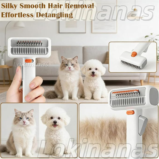 2026 New 2-in-1 Pet Self-Detangling & Grooming Comb, 2-in-1 Pet Comb Untangle & Remove Tangles One-Touch Switch, Pets Grooming Brush Detangle, Deshed, Massage for Dogs & Cats (2PCS)