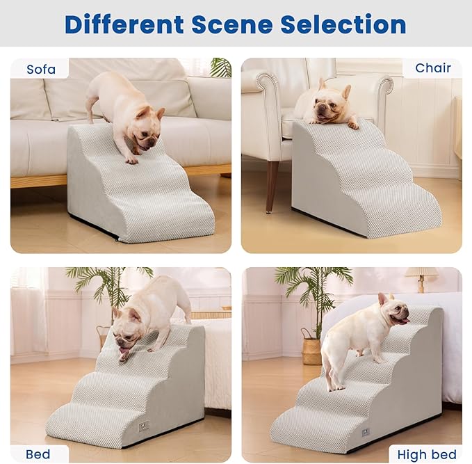 5 Step Dog Stairs for High Bed – Pet Steps for Small Dogs, Non-Slip Dog Ramp with Washable Cover, Pet Ladder for High Beds,Light Grey