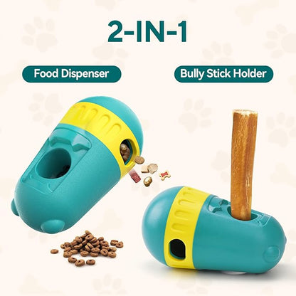 2 in 1 Interactive Treat Dispensing Dog Toys, Bully Stick Holder, Adjustable Dog Treat Holder for Medium & Large Dogs, Safety Device to Prevent Choking, Blue