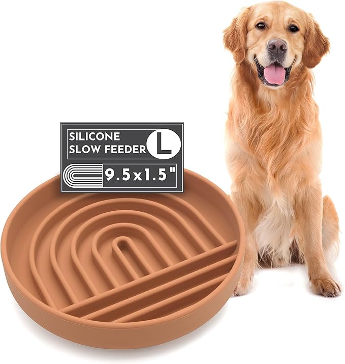Should We Go? Slow Feeder for Dogs & Puppies, The Slowdown Bowl Silicone Slow Eating, Lick Mat Design, Reduces Gulping, Fits 2.5 Cups, 9.5” Across x 1.5” Tall, Mealtime Challenge, Large-Terracotta