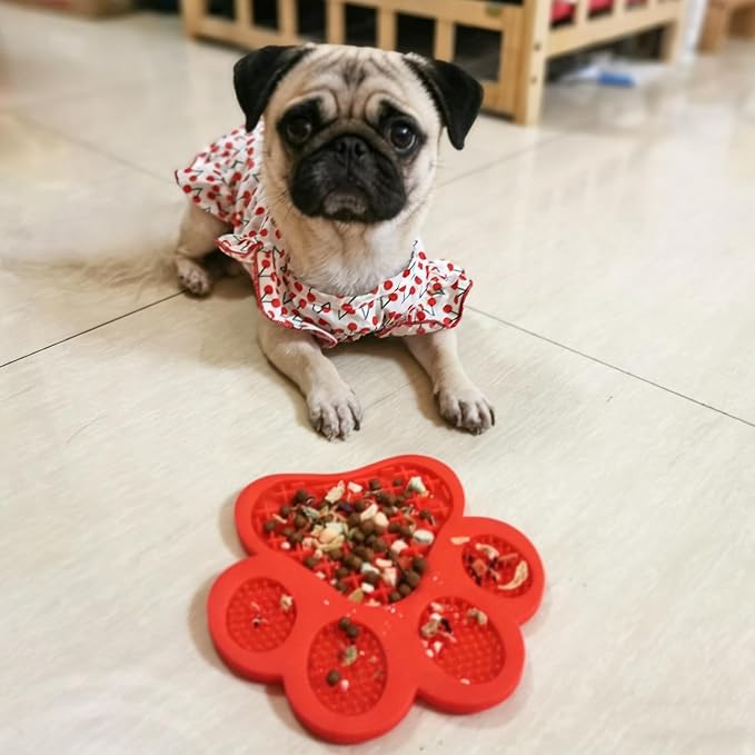 Dog Lick Pad, Dog Washing Distraction Device, Slow Eating Cute Pet Mat with Super Suction for Dogs Licking Peanut Butter, Pet Bathing, Grooming Training (red)