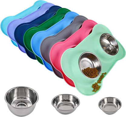 Dog Bowls 2 Stainless Steel Bowl for Pet Water and Food Feeder with Non Spill Skid Resistant Silicone Mat for Pets Puppy Small Medium Cats Dogs