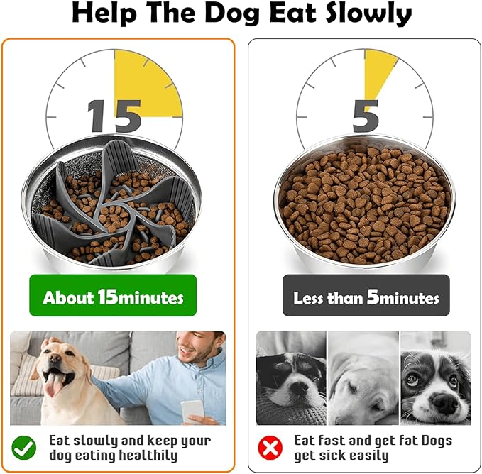 Raised Dog Bowl with Spill-Proof Mat, 4 Adjustable Heights, Two 3000ML Stainless Steel Bowls with Slow Feeder, Elevated Food & Water Bowls for Medium, Large, and Extra Large Dogs