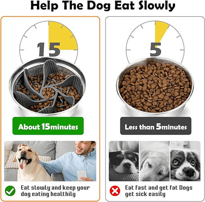 Raised Dog Bowl with Spill-Proof Mat, 4 Adjustable Heights, Two 3000ML Stainless Steel Bowls with Slow Feeder, Elevated Food & Water Bowls for Medium, Large, and Extra Large Dogs