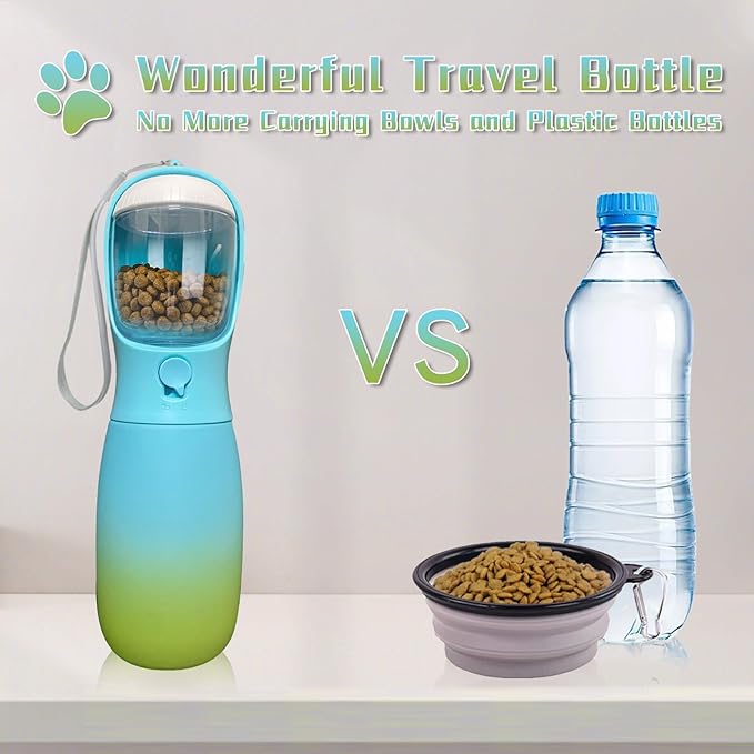 Travel Dog Water Bottles, Portable Dog Essentials for Outdoor, Trendy Pet Accessories for Small Medium Large Dogs, Food Grade Dog Water Bowl Dispenser, Gifts for Dogs (19Oz, Blue&Green)