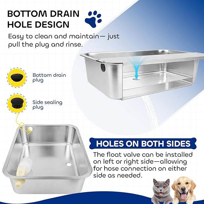 Automatic Dog Water Bowl Dispenser, 3 Gallon/11.6L Pet Water Dispenser for Cats and Large Dogs, 304 Stainless Steel Self Filling Auto Dog Water Feeder Outdoor Chicken Waterer for Livestock