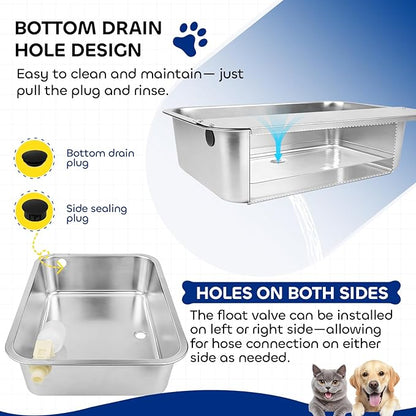 Automatic Dog Water Bowl Dispenser, 3 Gallon/11.6L Pet Water Dispenser for Cats and Large Dogs, 304 Stainless Steel Self Filling Auto Dog Water Feeder Outdoor Chicken Waterer for Livestock