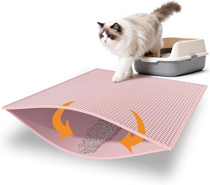 Pieviev Cat Litter Mat Double Layer Waterproof Urine Proof Trapping Mat 1 Pack (Pink, 30x24 Inch (Pack of 1))