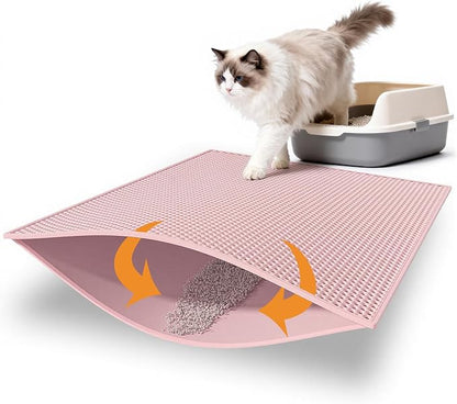 Pieviev Cat Litter Mat Double Layer Waterproof Urine Proof Trapping Mat 1 Pack (Pink, 30x24 Inch (Pack of 1))