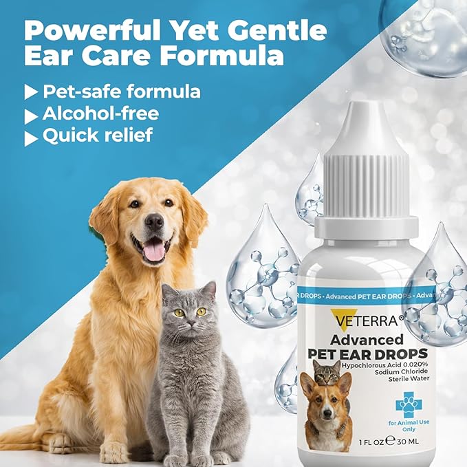 Dog and Cat Ear Cleaning Solution for Dog & Cat – Vet Recommended Ear Cleaner, Helps Remove Wax & Odor, Supports Healthy Ears, Gentle No-Rinse Formula - 1 Oz - 30 Ml