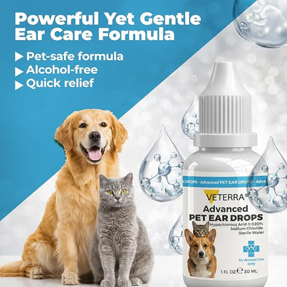 Dog and Cat Ear Cleaning Solution for Dog & Cat – Vet Recommended Ear Cleaner, Helps Remove Wax & Odor, Supports Healthy Ears, Gentle No-Rinse Formula - 1 Oz - 30 Ml