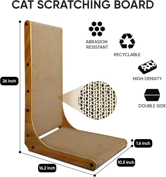 AGYM Cat Scratcher, 26 inch L Shape Cat Scratching Pad for Indoor Cats, Durable Sustainable Cardboard Scratcher, Recyclable Vertical Cat Scratch Pad to Protect Furniture, Large