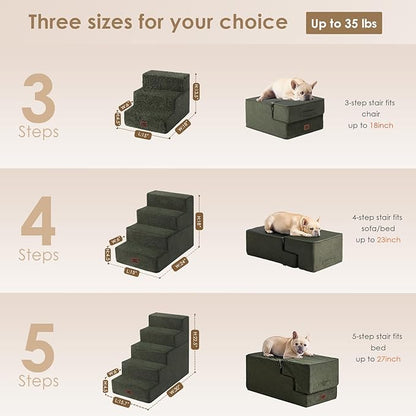 EHEYCIGA Dog Stairs for Bed 18" H, 4-Step Dog Steps for High Bed, Pet Steps for Small Dogs and Cats, Non-Slip Balanced Pet Ramp Indoor, Military Green