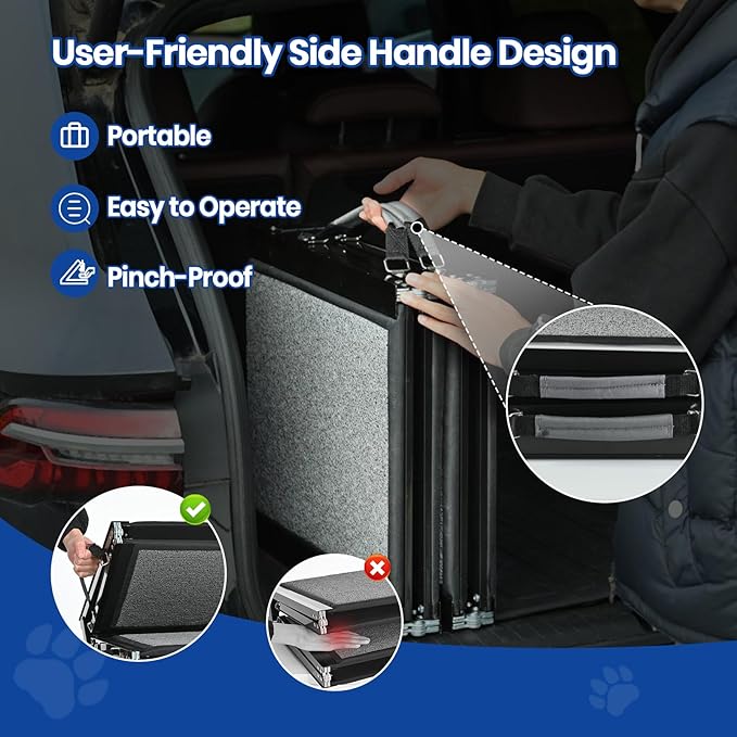 Dog Ramp for Car, Pawlify 71" x 20" Dog Ramps for Large Dogs with Anti-Pinch Handle and Anti-Slip Rug Surface, Folding Dog Ramp Up to 250LBS, Portable Dogs Car Ramp for SUV, Trucks