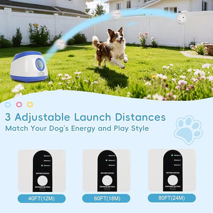 FAHKNS Automatic Dog Ball Launcher,Dog Ball Thrower Machine with 40-80Ft 3 Launching Distance,Interactive Toys for Medium/Large Dogs, Indoor & Outdoor with 8 Balls (2.5"),Remote Control Thrower -Blue