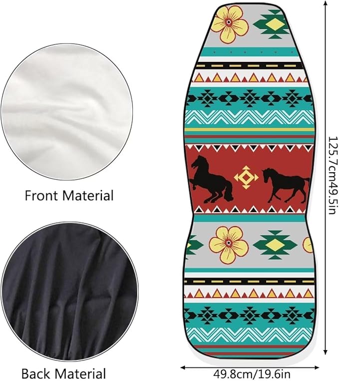 Dreaweet Navajo Seat Covers for Cars SUV Trucks,Aztec Ethnic Tribal Horse Pattern Car Seat Covers Front Seats Protector Set of 2,Southwestern Car Accessories for Women Men