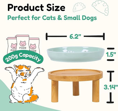 Slow Feeder Bowl, 6.3″ Elevated Cat Bowl with Stand, Melamine Wide Shallow Food Bowl, Whisker-Friendly Raised Plate, Wet Food Feeder for Slow Eating (Green)