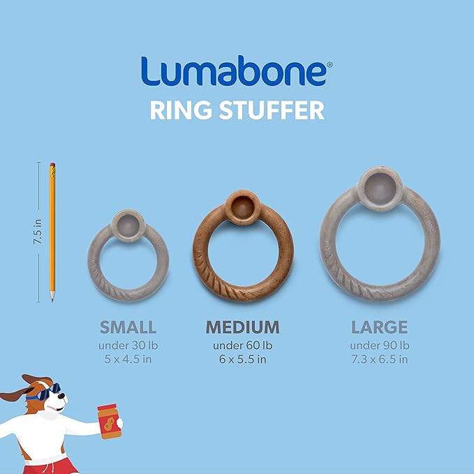Lumabone Ring Stuffer Durable Chew Toy for Aggressive Chewers, Real Beef, Made in USA, Medium
