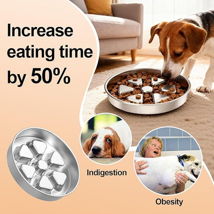 Kactoily Stainless Steel Slow Feeder Dog Bowl, 3 Cup Heavy Duty Slow Eating Bowl, Deep Maze & Non-Slip Base for Medium Dogs & Large Breed Puppies, Dishwasher Safe