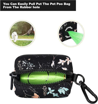 Petmolico Dog Poop Bag Holder Leash Attachment, Waste Bag Dispenser Zippered Pouch - 2 Pack, Fits Any Leash, Includes Free Roll of Bags, Yellow White Blooming