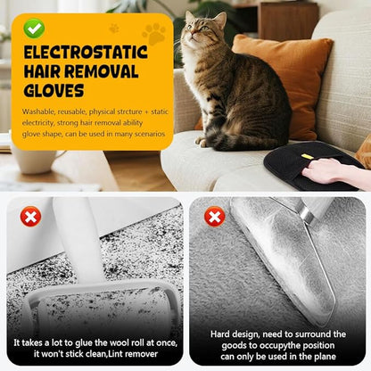 3Pcs Pet Hair Removal Glove, Electrostatic Hair Removal Glove for Cats and Dogs, Reusable Hair Remover for Couch, Carpet, Car Seat, Laundry Clothing Quick Cleaning Tool for Pet Owners (#1)