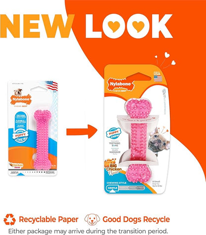 Nylabone Textured Teething Bone Puppy Chew Toy, Soothing Puppy Teething Bone, Enrichment Toy for Puppies, Pink, Chicken Flavor, X-Small Dogs - Up to 15 Ibs, 1 Count