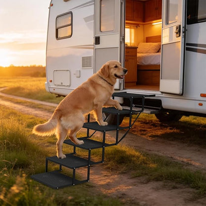 Dog Stairs for car, 6 Steps Foldable Dog Steps for Truck, Upgraded Non-Slip Pet Stairs for lagre Dogs, Metal Pet Stairs for SUV, Truck and Cars