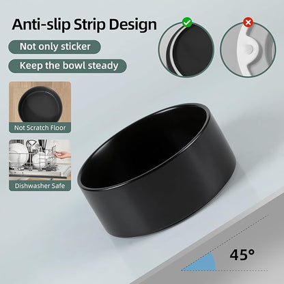 Ceramic Raised Double Bowls Set with Stand, Food & Water Bowls for Large Breed Dogs, Weighted Dog Dishes, Pet Bowl(8.2'',60OZ, Black)