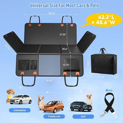 Back Seat Extender for Dogs, Heavy-Duty Hard Bottom Backseat Cover, Car Hammock for Dogs & Pets, Upgraded PU Leather - Waterproof & Anti-slip & Anti-scratch & Wipe-down Cleaning for Cars & SUVs