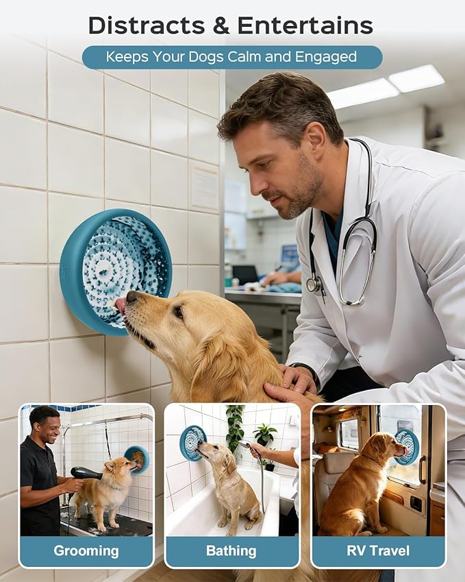 Dog Lick Bowl for Dogs, Lick Mat, Slow Feeder Lick Bowl with Strong Suction, BPA-Free Silicone, Freeze Licking Bowl for Anxiety Relief, Enrichment & Distraction, Dishwasher Safe (Blue, L)
