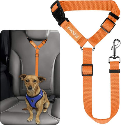 BWOGUE Pet Dog Cat Seat Belts, Car Headrest Restraint Adjustable Safety Leads Vehicle Seatbelt Harness (1 Pack, Orange, Not Elastic)