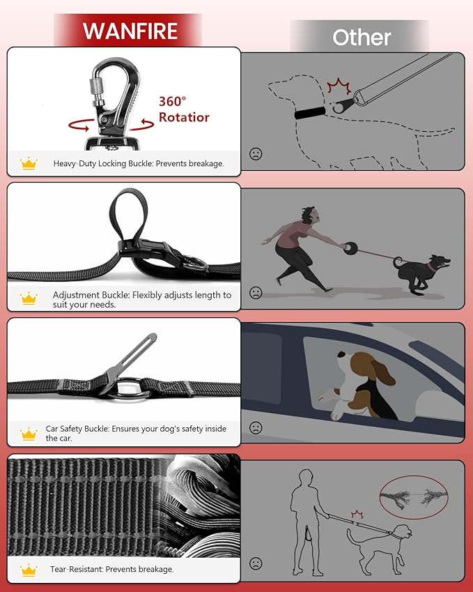 Hands Free Dog Leash, Crossbody Dog Leash, 5.3-7.8Ft Waist Belt with Car Seatbelt and Double-Sided Reflective,Walking, Jogging,Hiking, Travel etc.(Black)