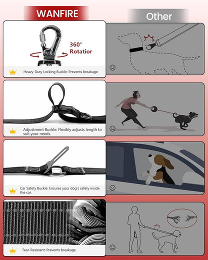 Hands Free Dog Leash, Crossbody Dog Leash, 5.3-7.8Ft Waist Belt with Car Seatbelt and Double-Sided Reflective,Walking, Jogging,Hiking, Travel etc.(Black)