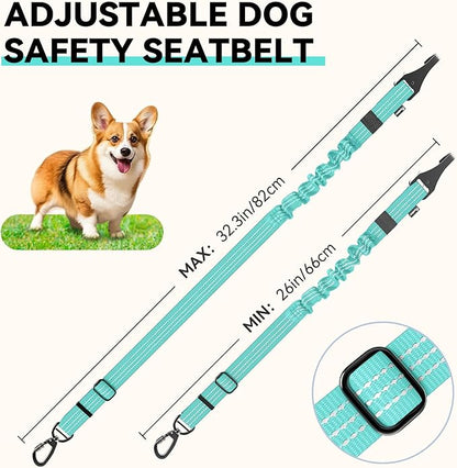 Pawaboo 2Pack Dog Seatbelt for Car, 3-in-1 Dog Car Seat Belt, Shockproof Dogs Tether with Buckle & Hook Latch, Adjustable Reflective Dogs Cars Leash with 360° Lockable Buckle, Lake Blue + Black