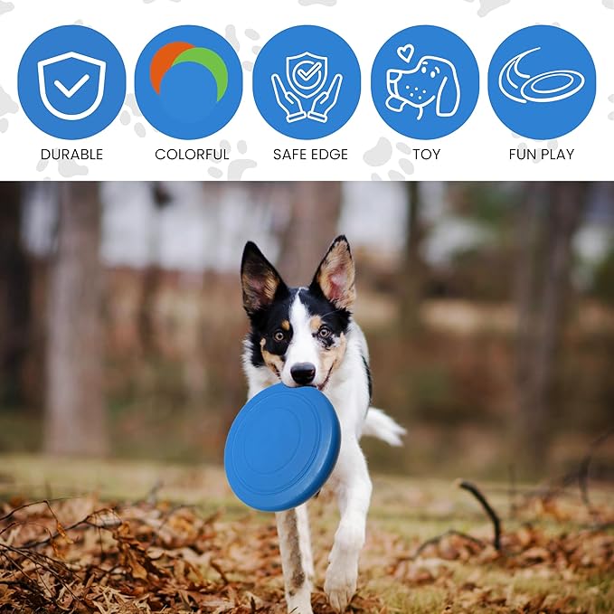 Dog Flying Disc - Pack of 3 Pet Frisbees + Durable Outdoor Dog Toys for Training and Exercise - Interactive Fetch Discs - Blue, Green, and Orange Colors