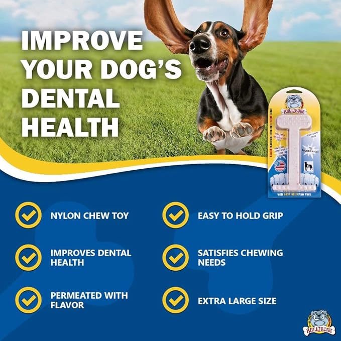 Bullibone Nylon Dog Chew Toy for Aggressive Chewers - Dental Hygiene Bone with Bacon Flavor, Durable Tough Chew Toys for Extra Large Dogs, Indestructible Dog Bone - Single