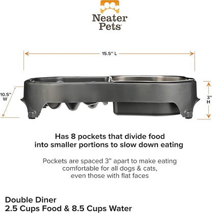 Neater Pet Brands Neater Slow Feeder Dog Bowls, Slows Down Fast Eating to Prevent Vomiting, Overeating, & Bloat, Dog Slow Feeder Bowl with Wide, Non-Slip Base, Holds 2.5 Cups Food and 8.5 Cups Water