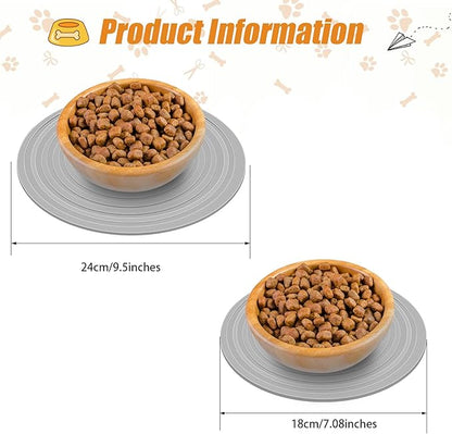 2 Pieces Silicone Pet Food Mat Pet Feeding Mat for Dog and Cat Food Bowl Placemat Preventing Food and Water Overflow Suitable for Medium and Small Pet, 9.5 x 9.5 Inch and 7.1 x 7.1 Inch (Gray)