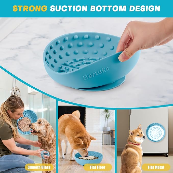 Dog Lick Bowl, Slow Feeder Dog Bowl Licking Mat for Small to Large Dogs, BPA-Free Non-Slip Silicone Slow Feeder Treat Dispenser for Anxiety Relief, Freezer & Dishwasher Safe (Cyan, 8.3"x2.6")