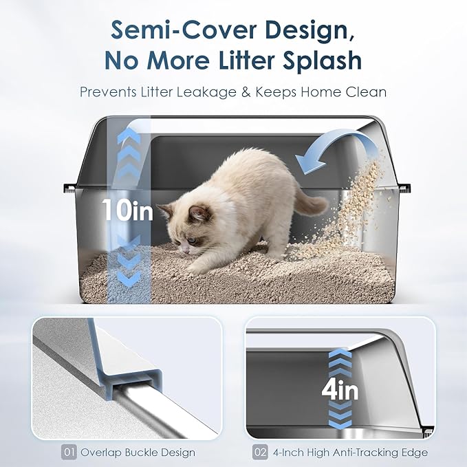 Small Stainless Steel Litter Box with Lid, 17.3x13.4x10 Inches Kitty Litter Box for Kittens & Small Pets, Enclosed Metal Cat Litter Box for Leak Proof, Easy-Clean Non-Stick, Odor Control
