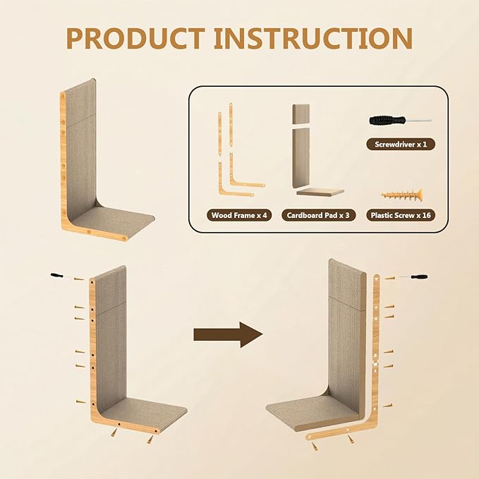3-Pack Cardboard Cat Scratcher for Indoor Cats, 23 Inch L Shaped Vertical Cat Scratching Post, Cat Scratching Board for Wall and Couch, Large